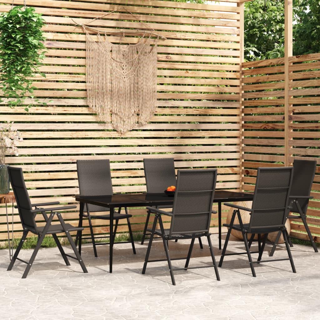 7 Piece Garden Dining Set Black