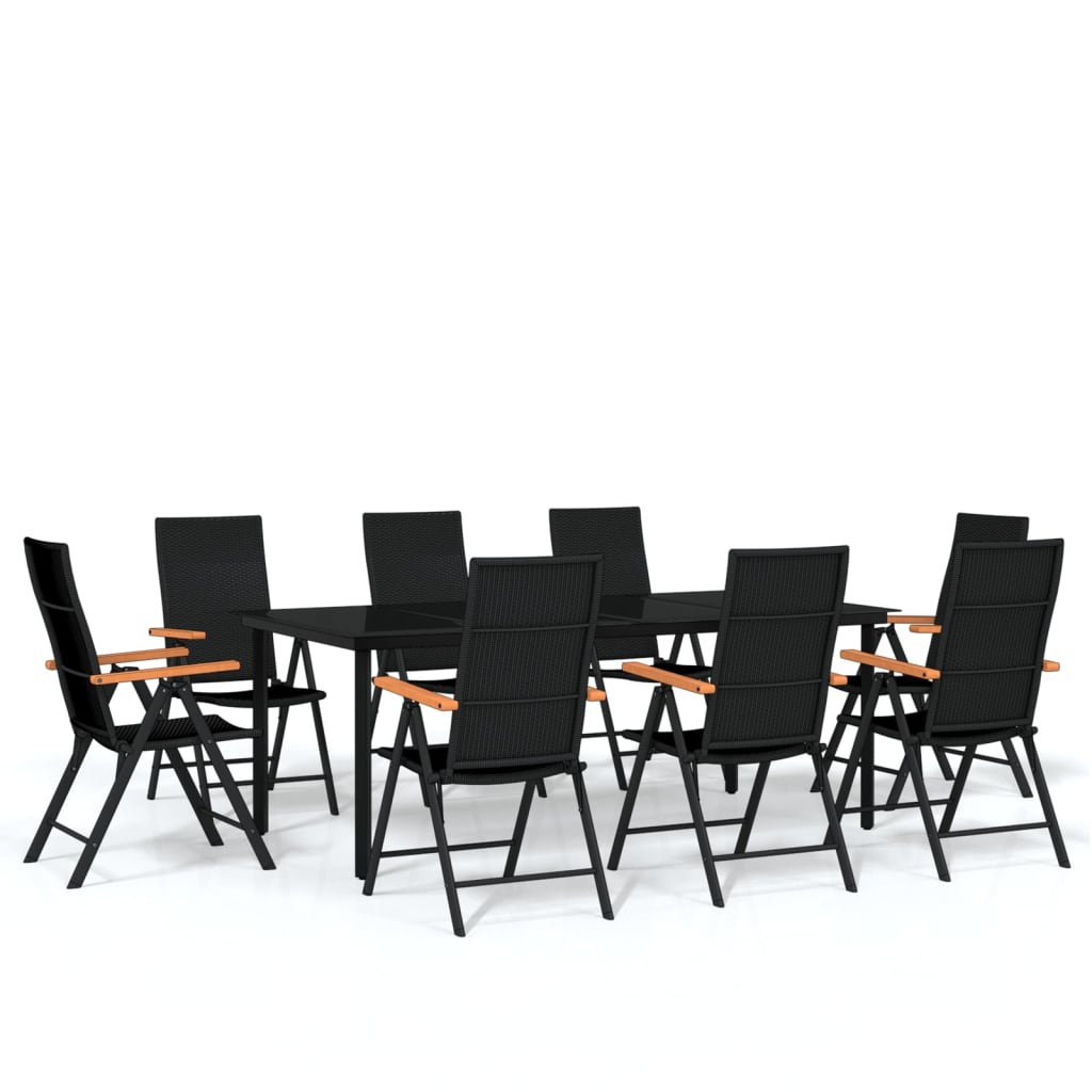 9 Piece Garden Dining Set Black