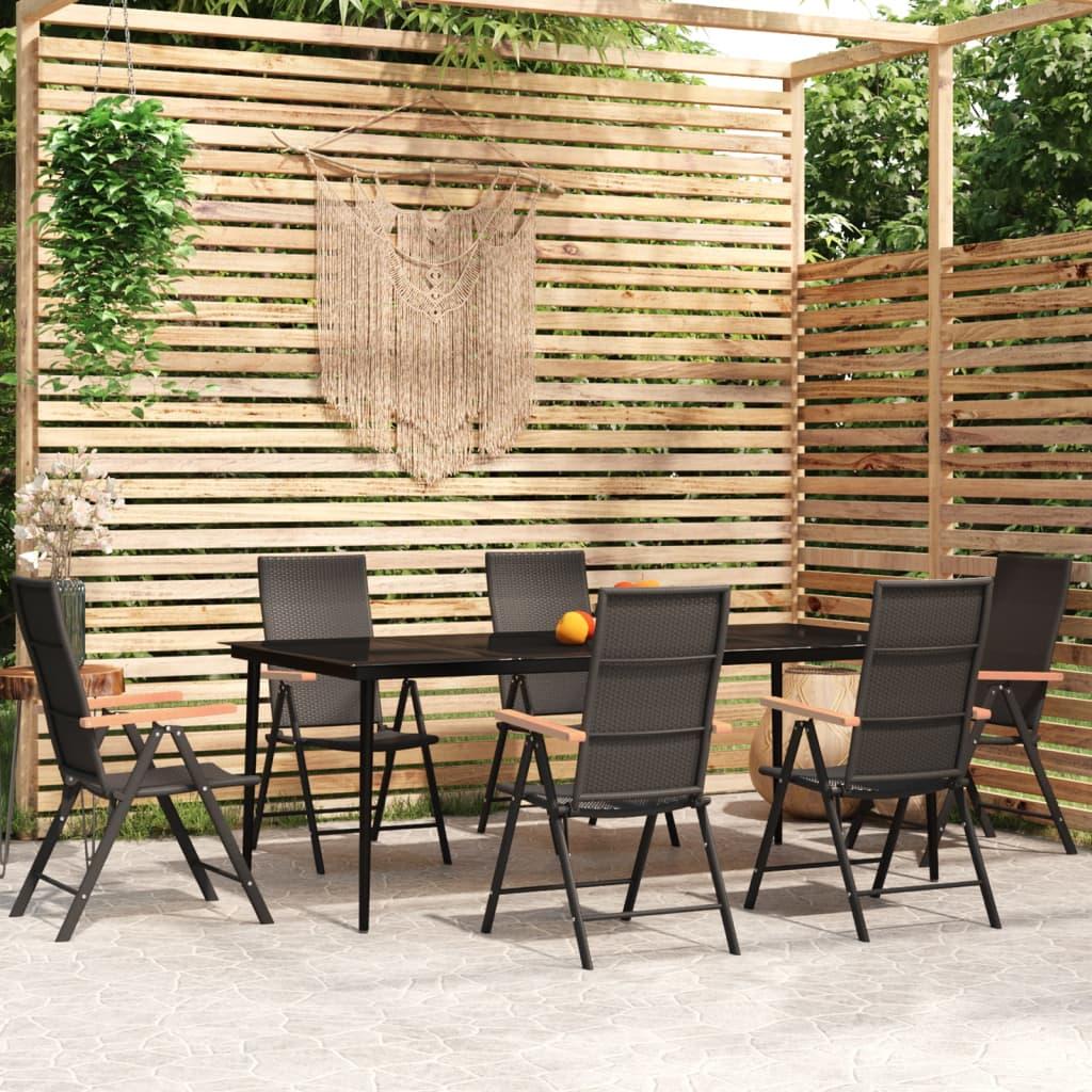 7 Piece Garden Dining Set Black