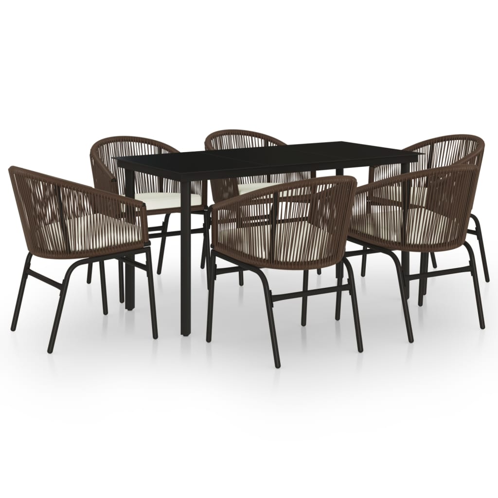 7 Piece Garden Dining Set Brown