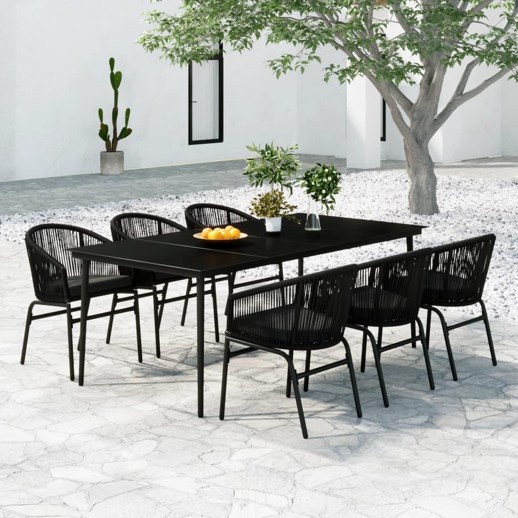 7 Piece Garden Dining Set Black