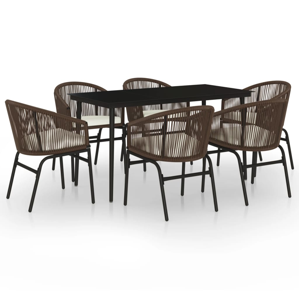 7 Piece Garden Dining Set Brown