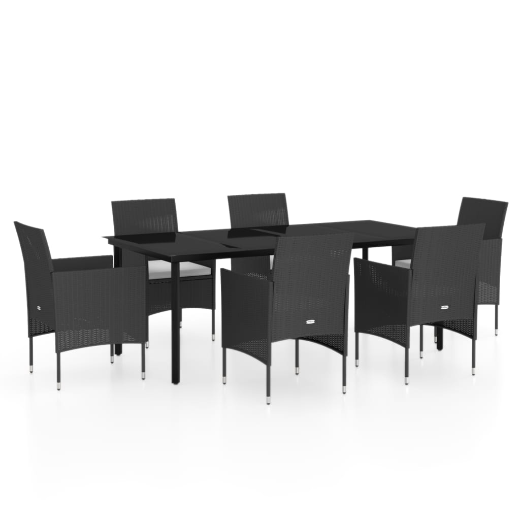 7 Piece Garden Dining Set with Cushions Black