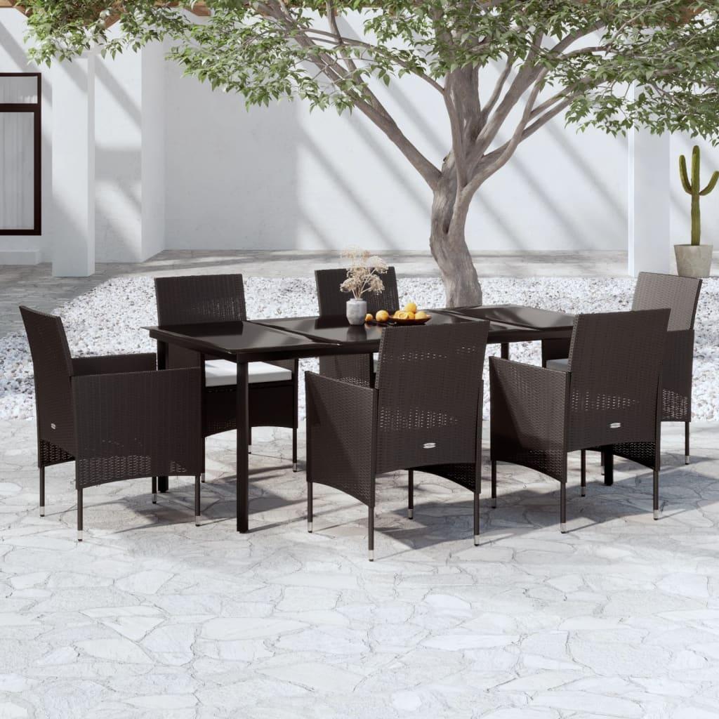 7 Piece Garden Dining Set with Cushions Black