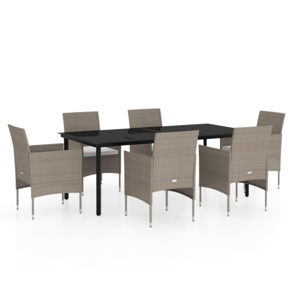 7 Piece Garden Dining Set with Cushions Beige and Black