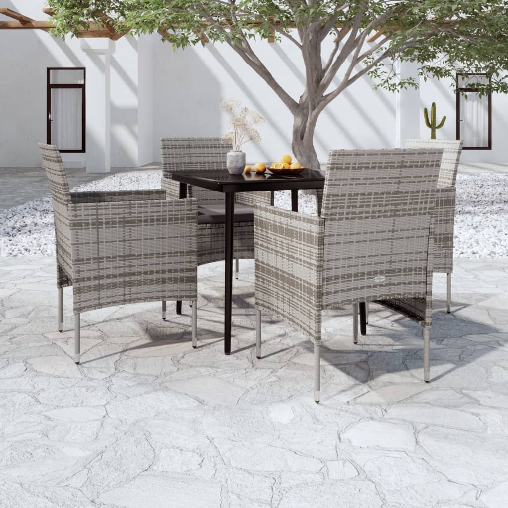 5 Piece Garden Dining Set with Cushions Grey and Black