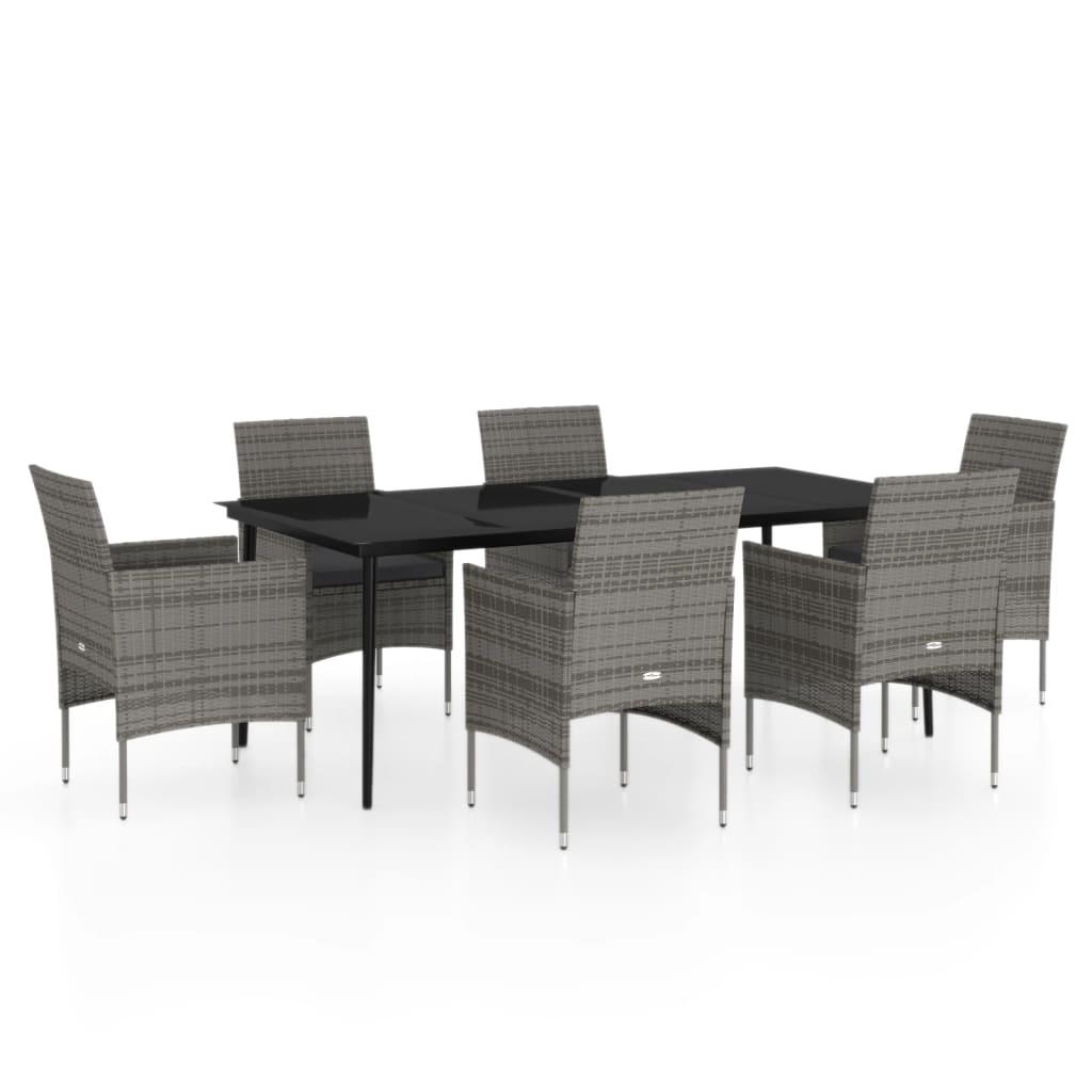 7 Piece Garden Dining Set with Cushions Grey and Black