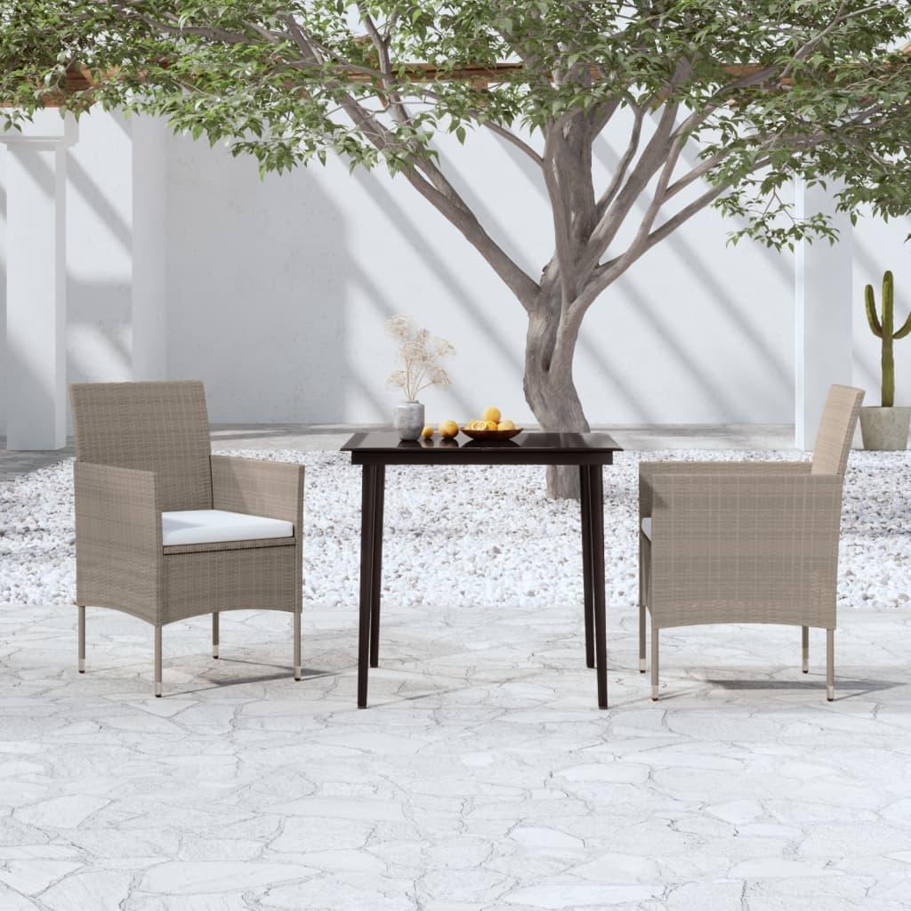 3 Piece Garden Dining Set with Cushions Beige and Black