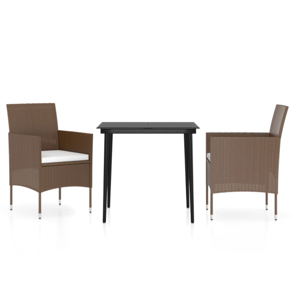 3 Piece Garden Dining Set with Cushions Brown and Black