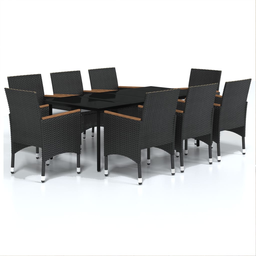 9 Piece Garden Dining Set with Cushions Black