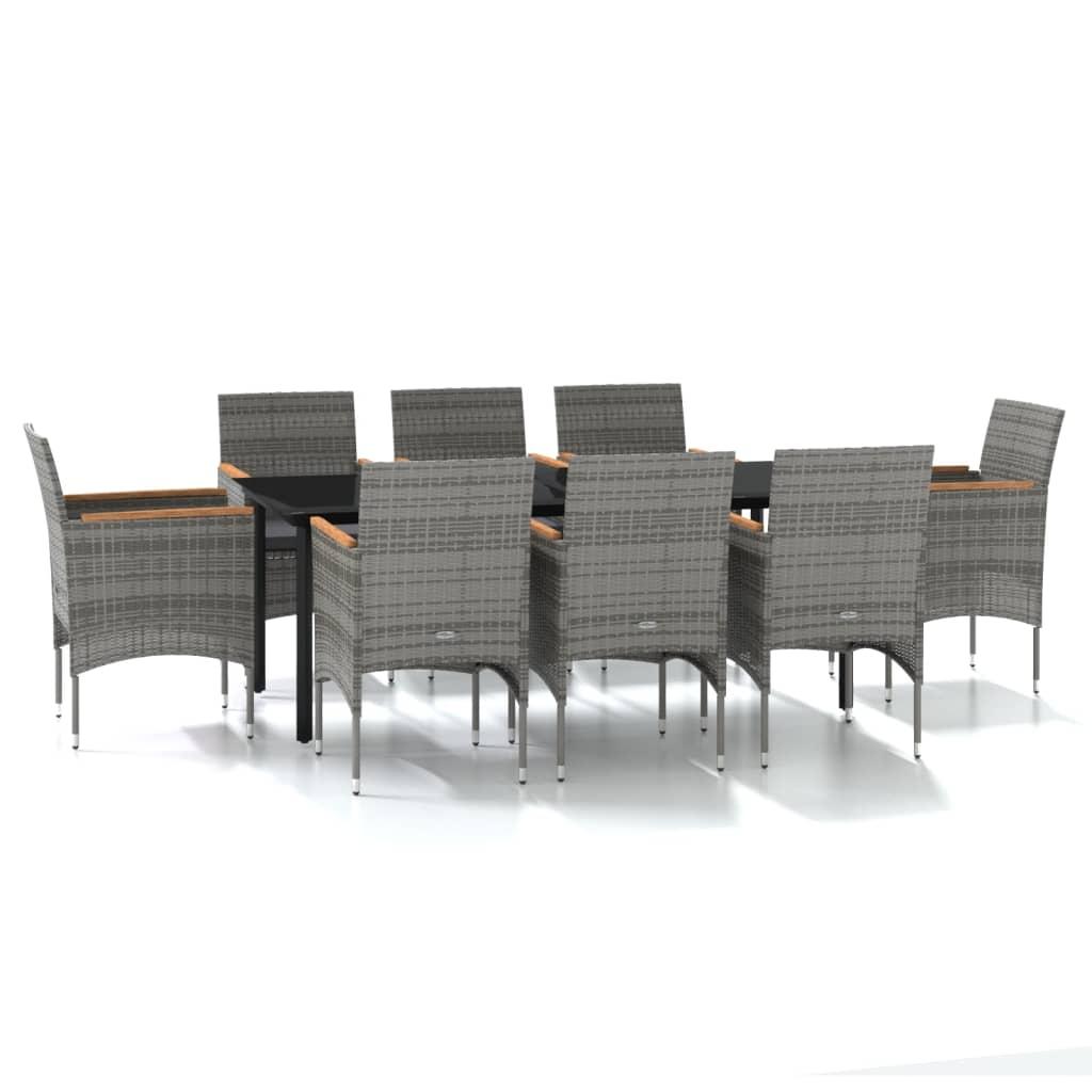 9 Piece Garden Dining Set with Cushions Grey and Black