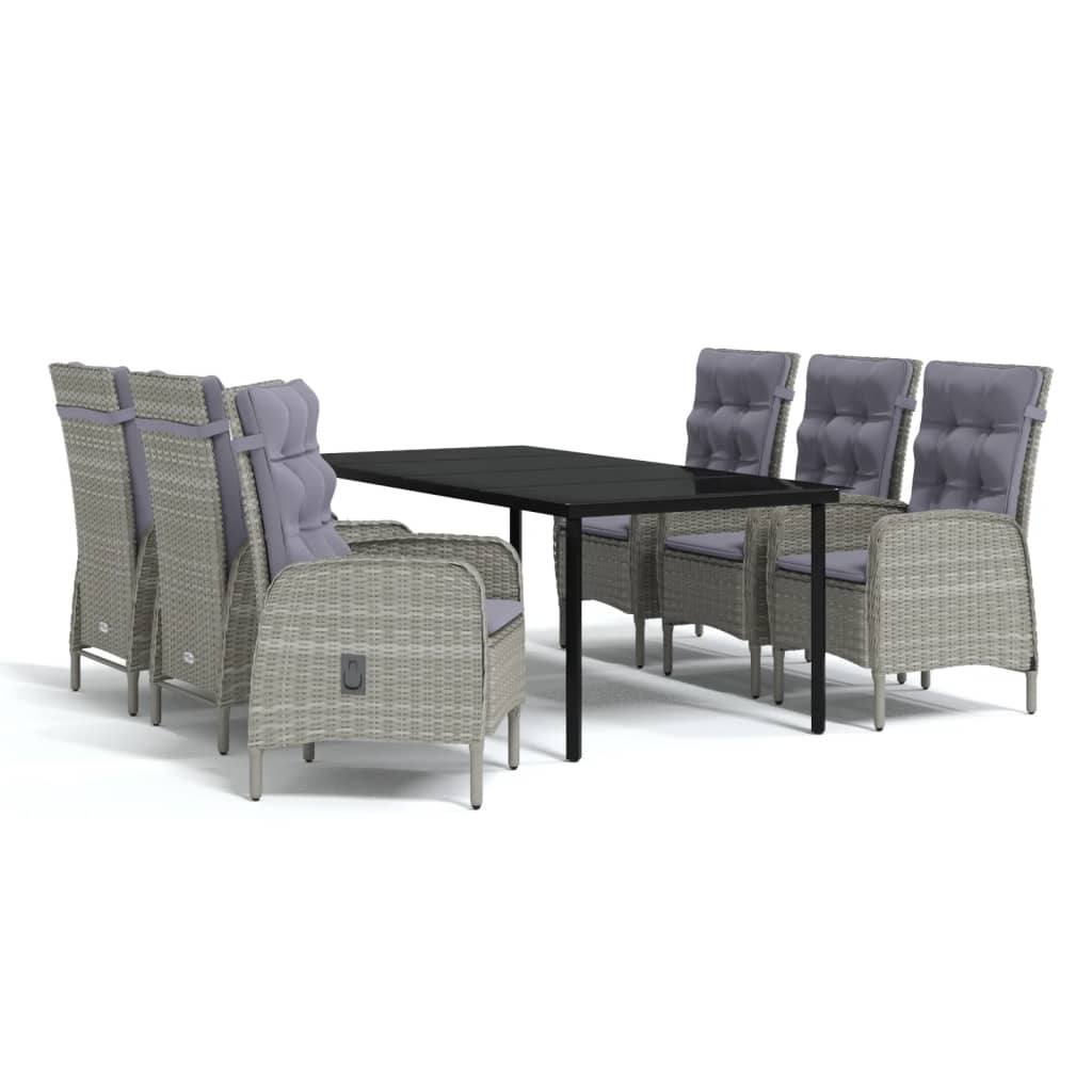7 Piece Garden Dining Set with Cushions Grey and Black