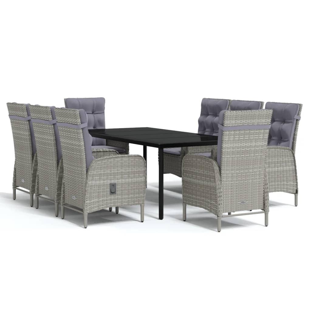 9 Piece Garden Dining Set with Cushions Grey and Black
