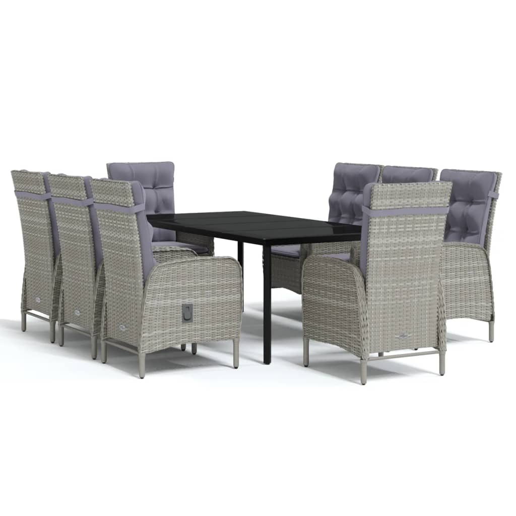 9 Piece Garden Dining Set with Cushions Grey and Black