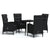 5 Piece Garden Dining Set with Cushions Black