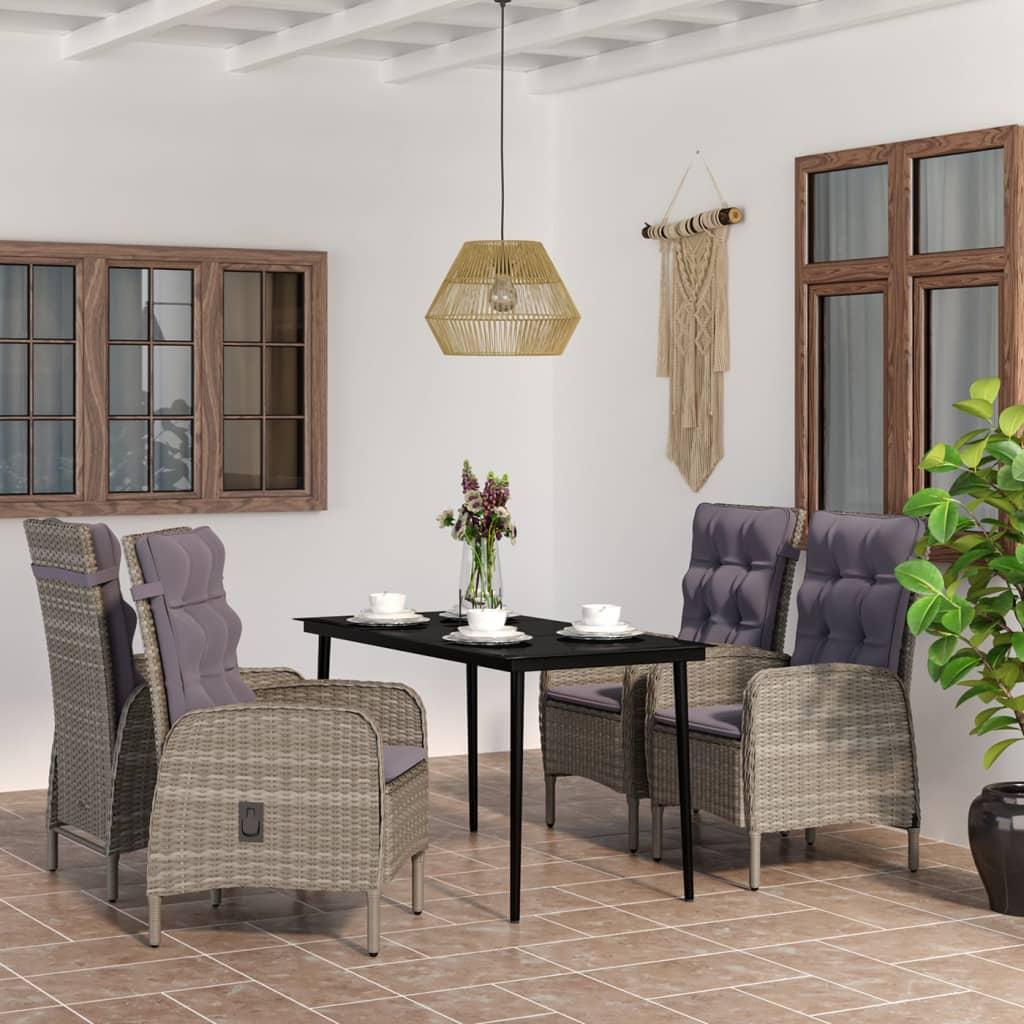 5 Piece Outdoor Dining Set with Cushions Grey and Black