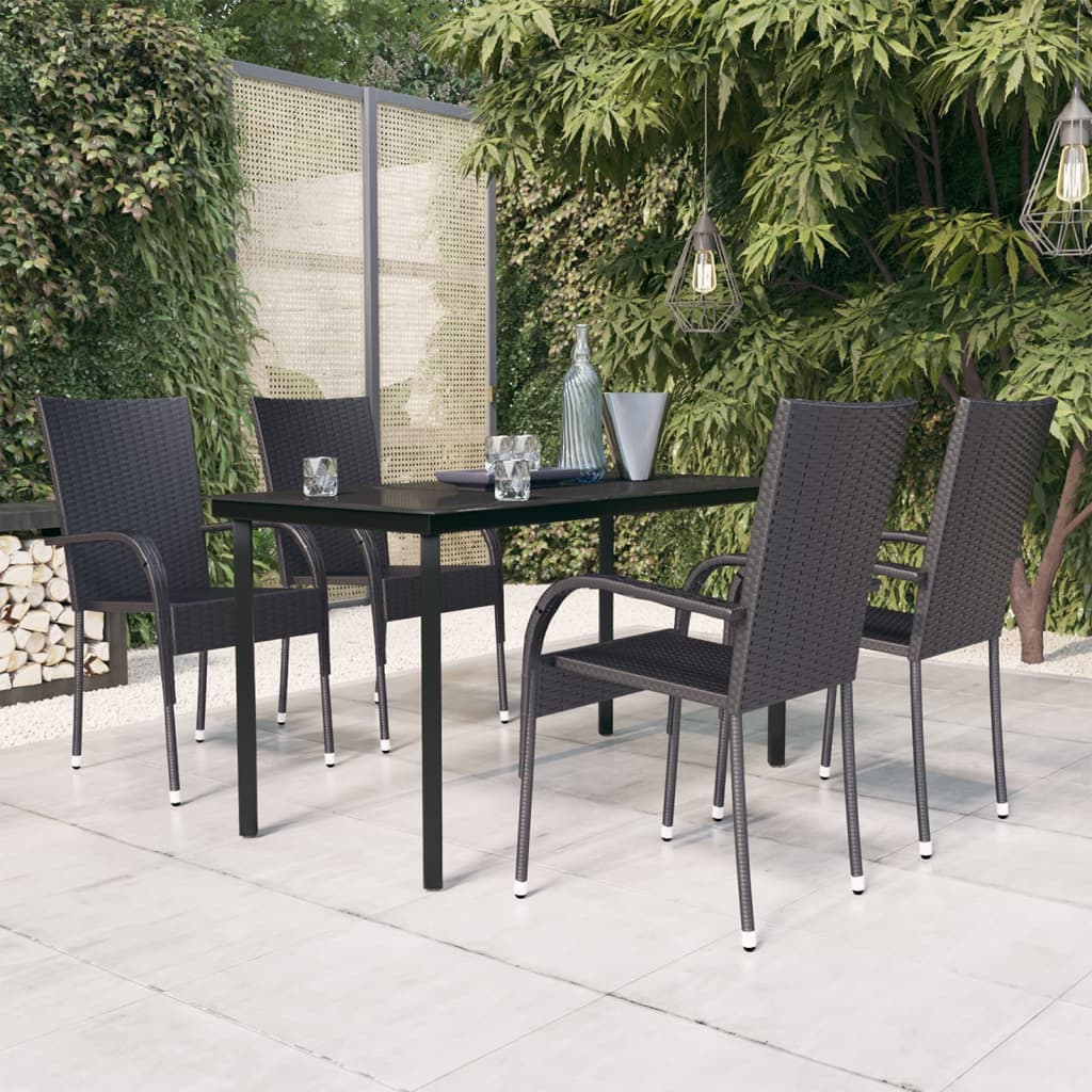 5 Piece Garden Dining Set Black