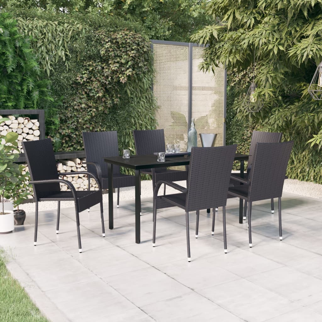 7 Piece Garden Dining Set Black