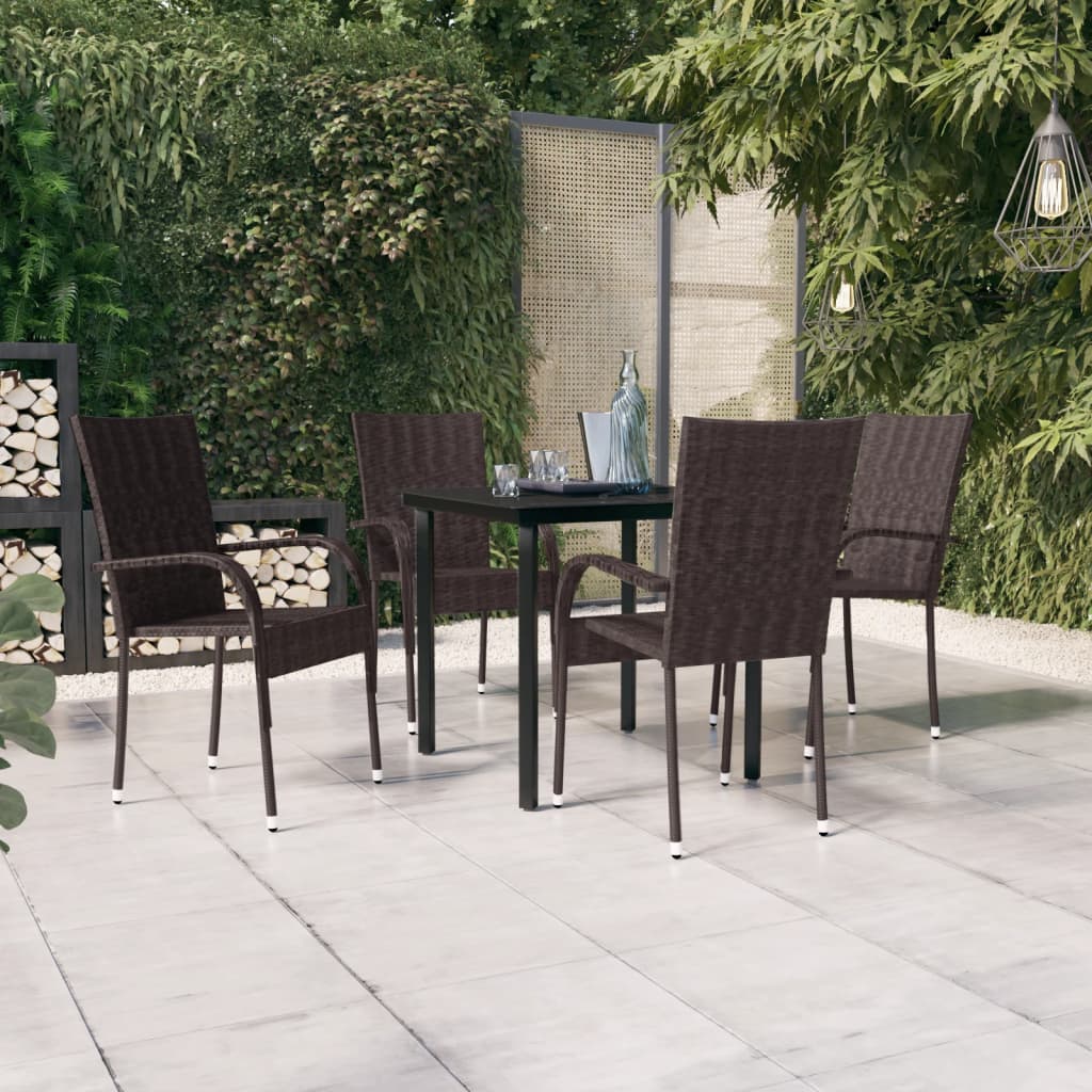 5 Piece Garden Dining Set Brown and Black