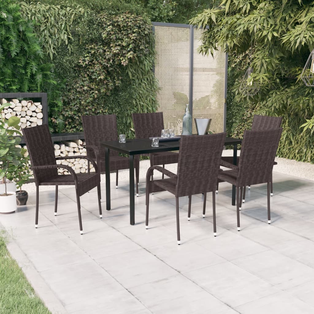 7 Piece Garden Dining Set Brown and Black