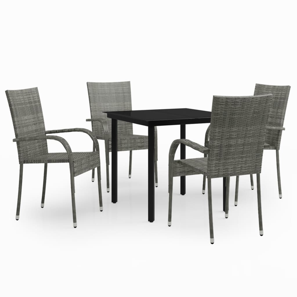 5 Piece Garden Dining Set Grey and Black