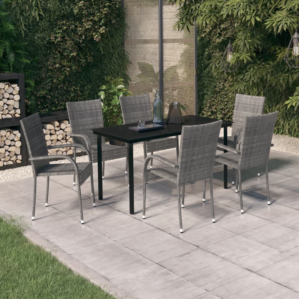 7 Piece Garden Dining Set Grey and Black