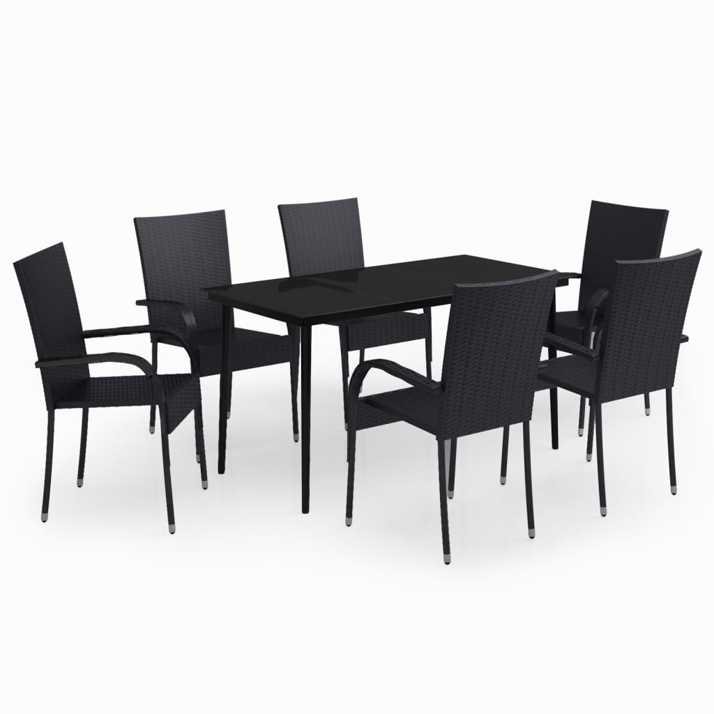7 Piece Garden Dining Set Black