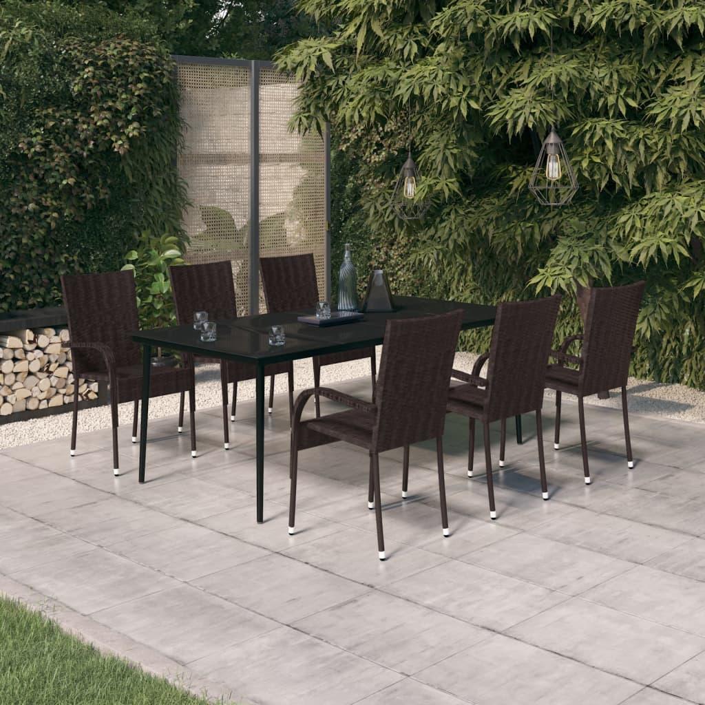 7 Piece Garden Dining Set Brown and Black