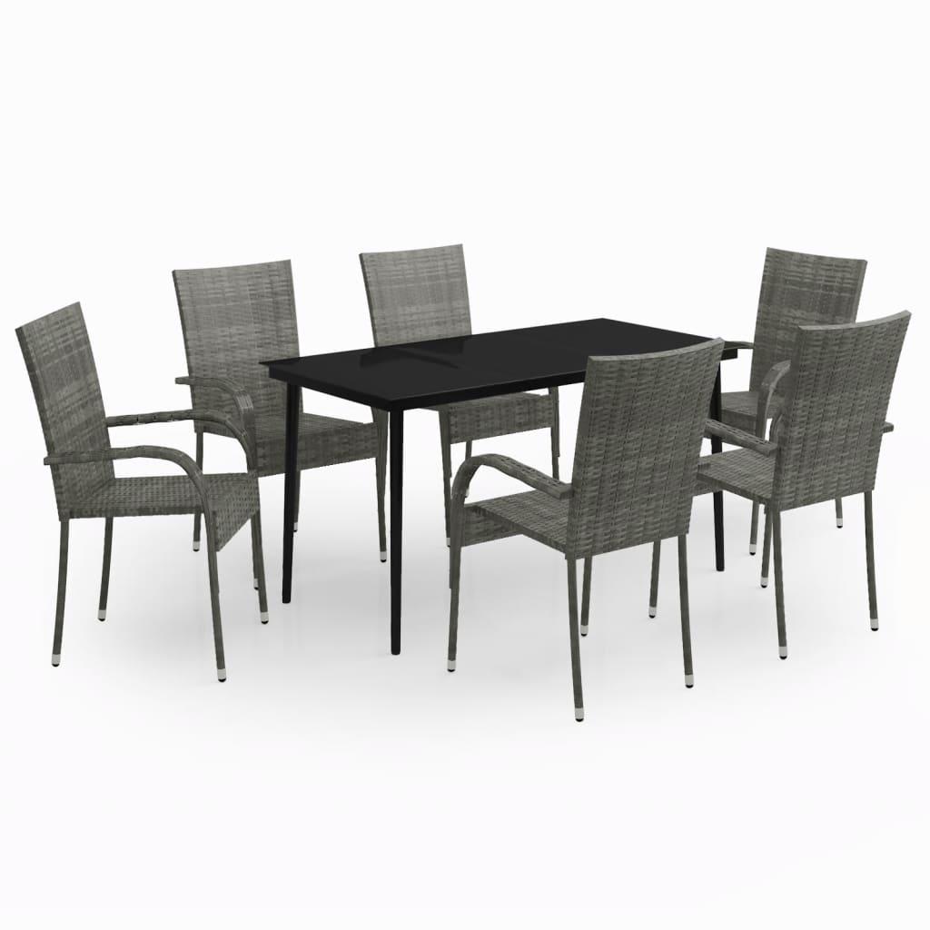 7 Piece Garden Dining Set Grey and Black
