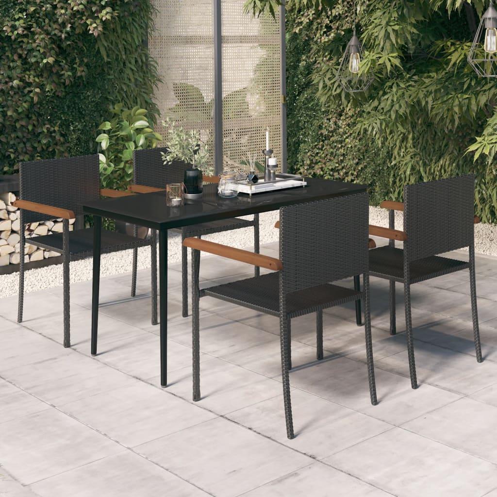 5 Piece Garden Dining Set Black