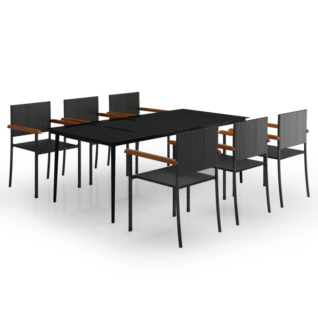 7 Piece Garden Dining Set Black