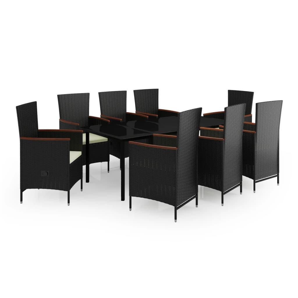 9 Piece Garden Dining Set with Cushions Black