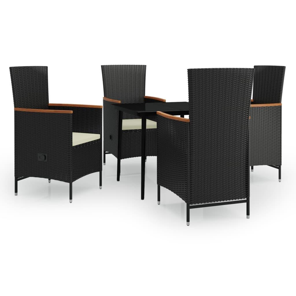 5 Piece Garden Dining Set with Cushions Black