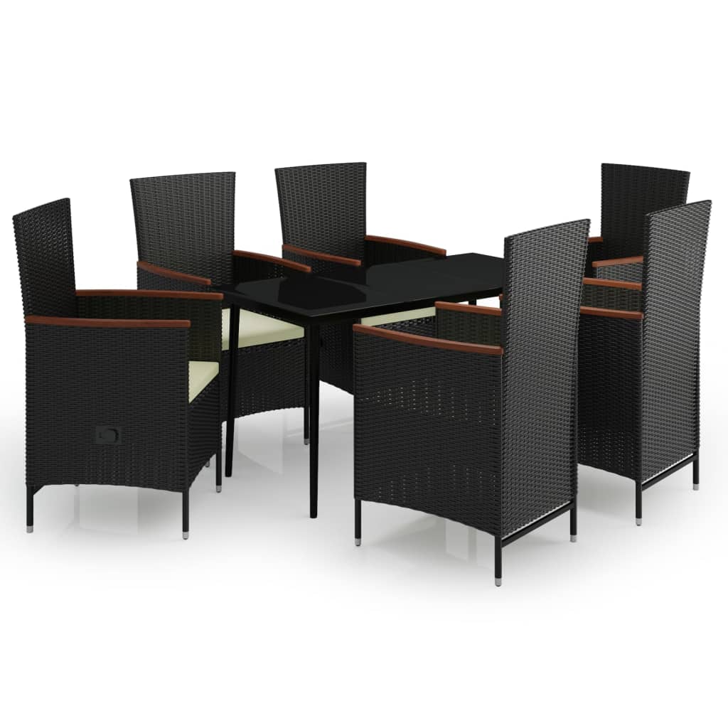 7 Piece Garden Dining Set with Cushions Black