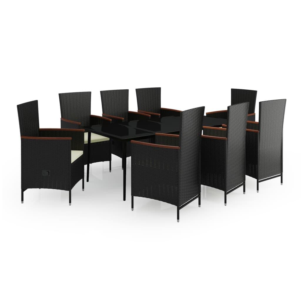 9 Piece Garden Dining Set with Cushions Black