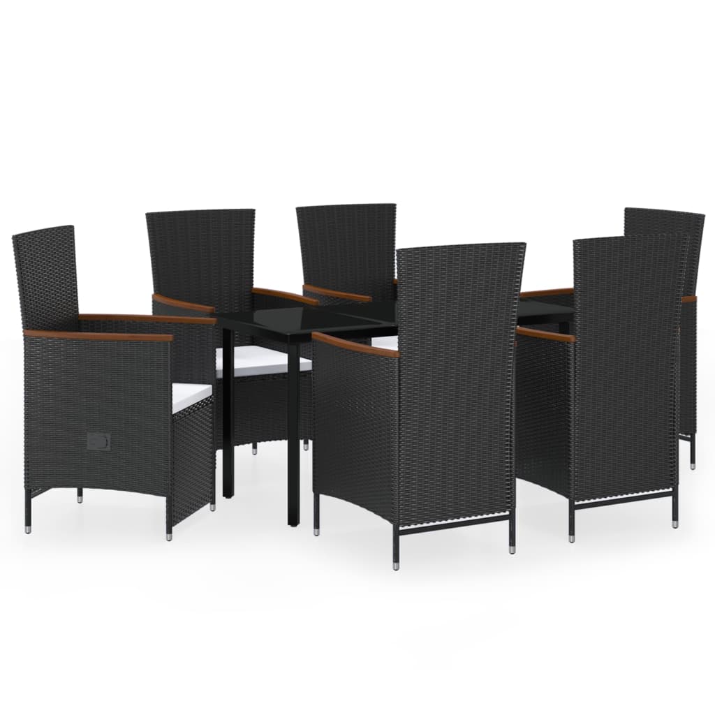 7 Piece Garden Dining Set with Cushions Black
