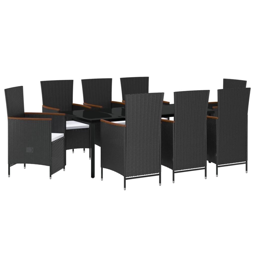 9 Piece Garden Dining Set with Cushions Black