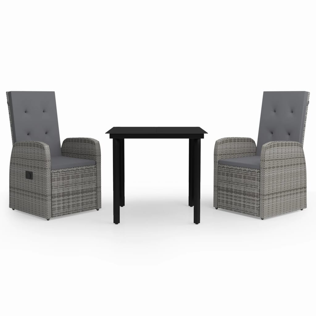 3 Piece Garden Dining Set with Cushions Grey