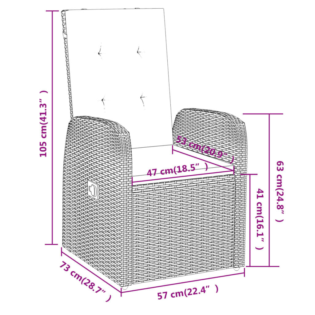 3 Piece Garden Dining Set with Cushions Grey