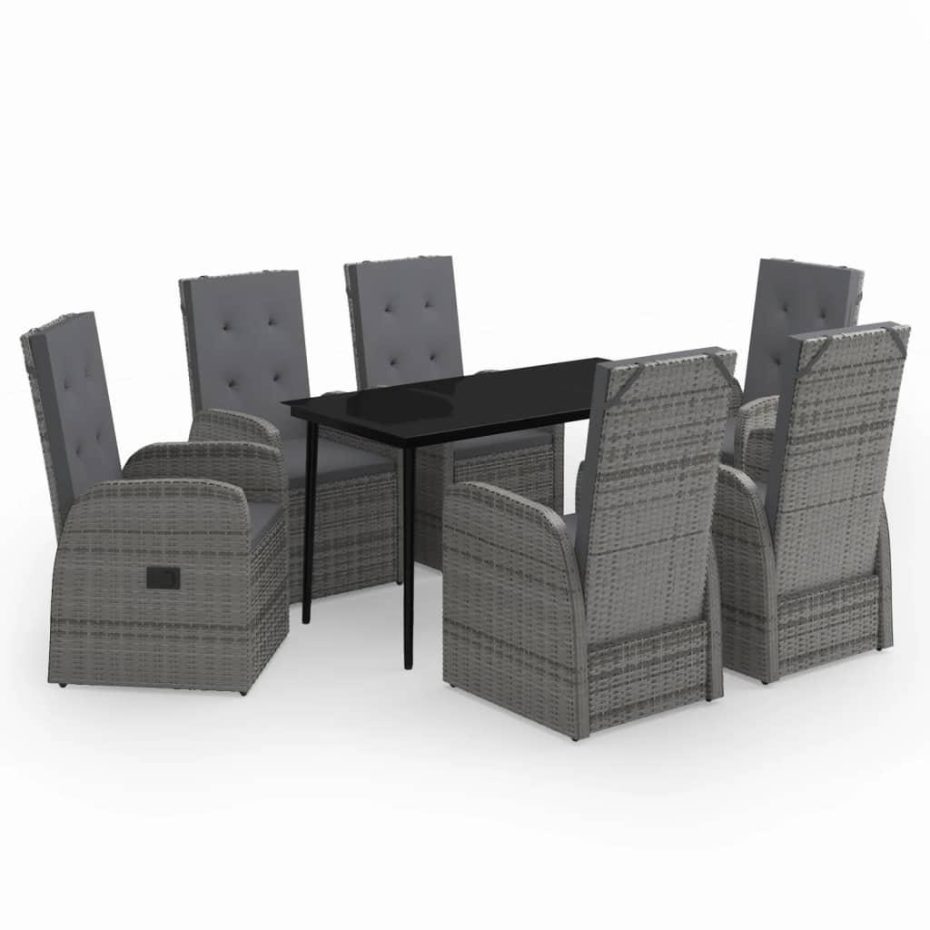 7 Piece Garden Dining Set with Cushions Grey