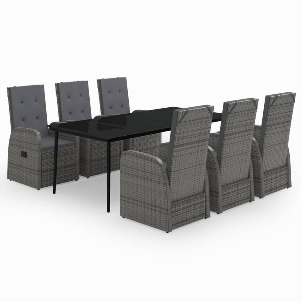 7 Piece Garden Dining Set with Cushions Grey