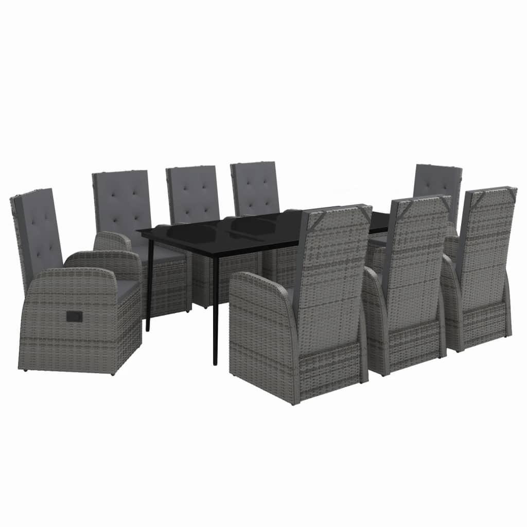 9 Piece Garden Dining Set with Cushions Grey