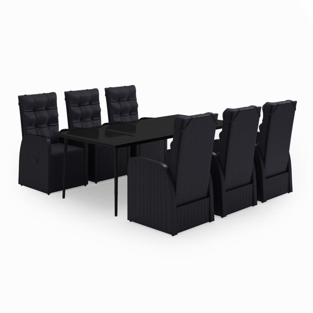 7 Piece Garden Dining Set with Cushions Black