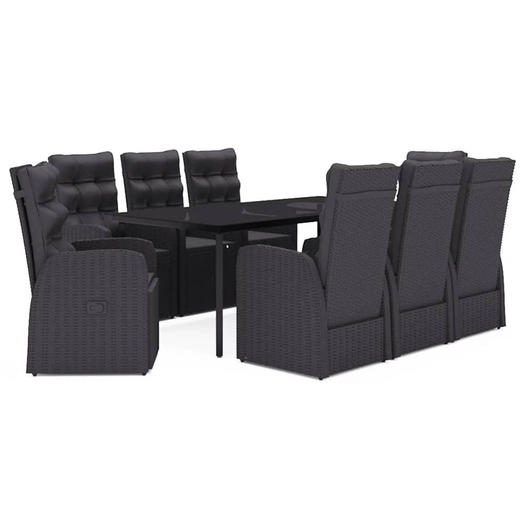 9 Piece Garden Dining Set with Cushions Black