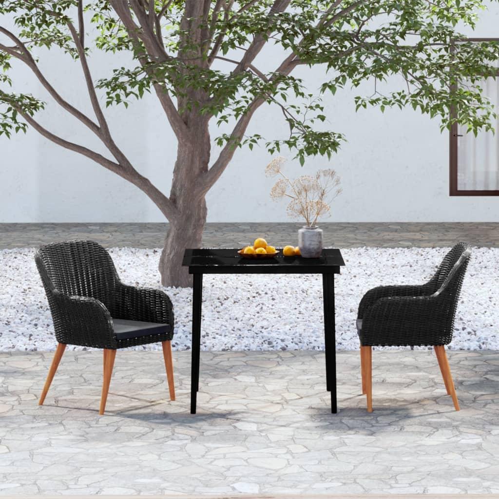 3 Piece Garden Dining Set with Cushions Black