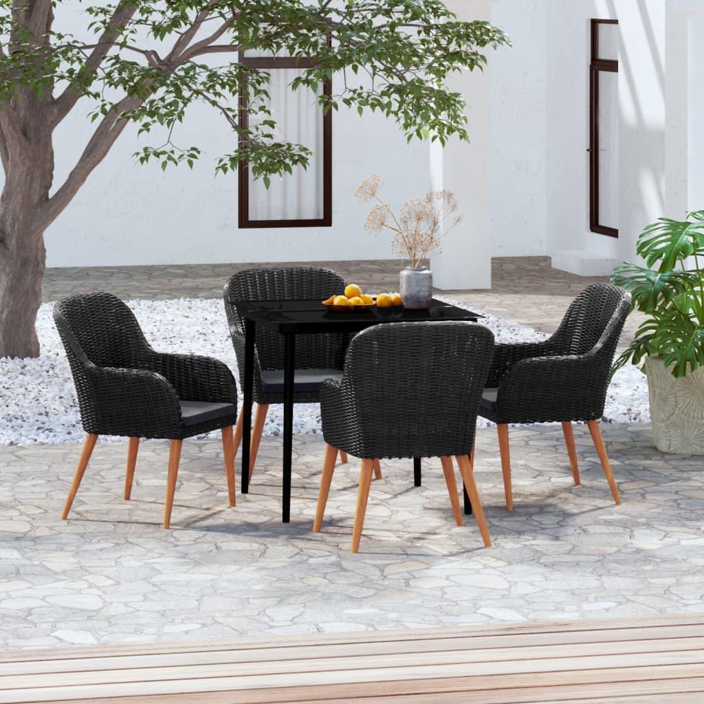 5 Piece Garden Dining Set with Cushions Black