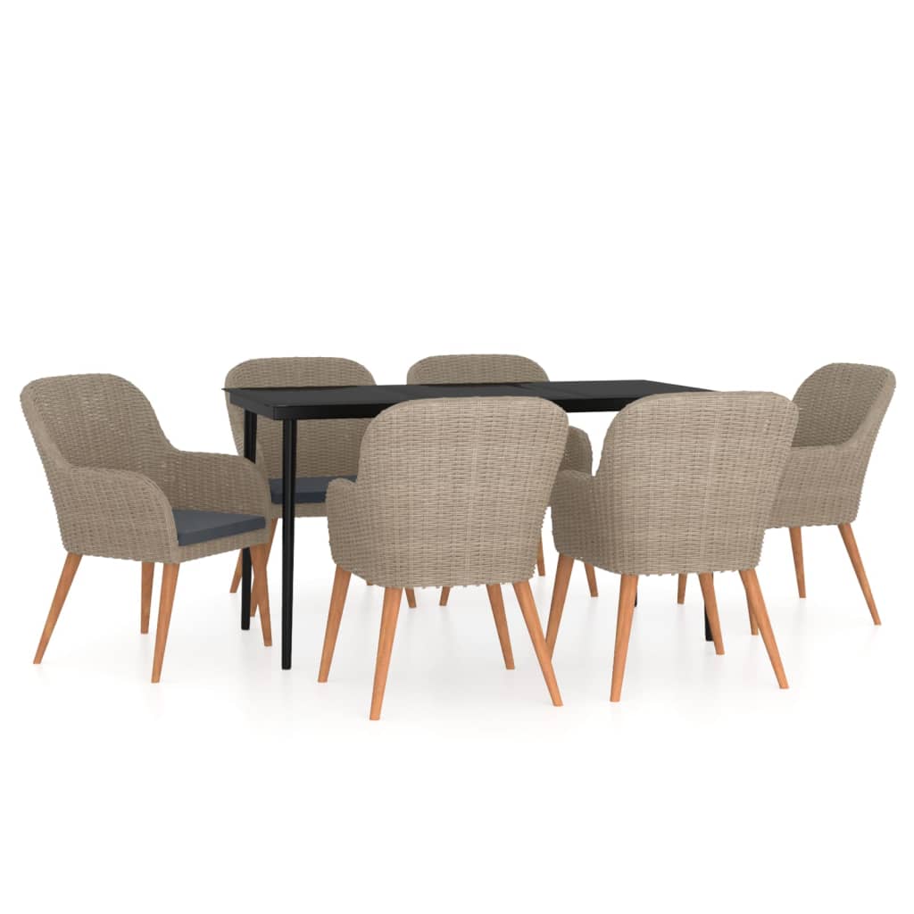 7 Piece Garden Dining Set with Cushions Brown