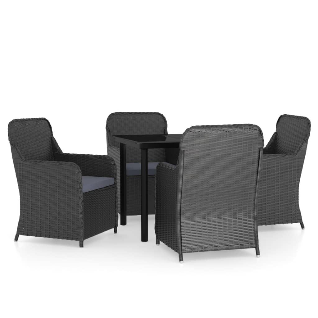 5 Piece Garden Dining Set with Cushions Black