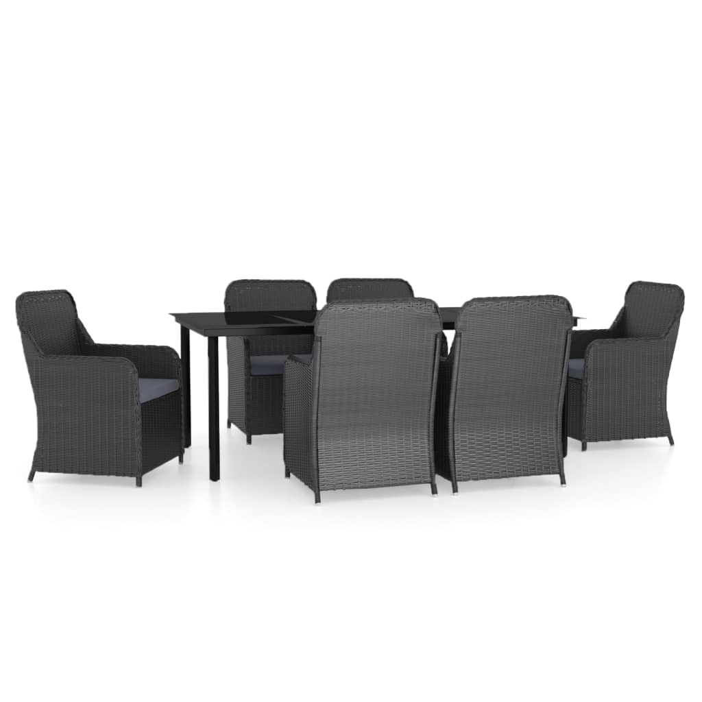 7 Piece Garden Dining Set with Cushions Black