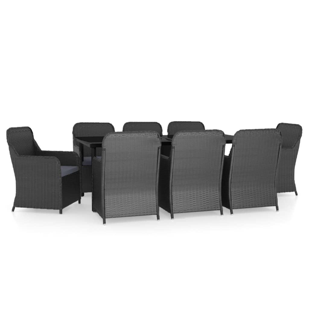 9 Piece Garden Dining Set with Cushions Black